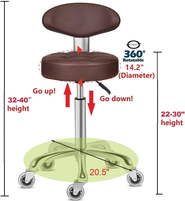 Adjustable Swivel Stool with Back Rest - Heavy Duty Rolling Chair (Coffee) gallery