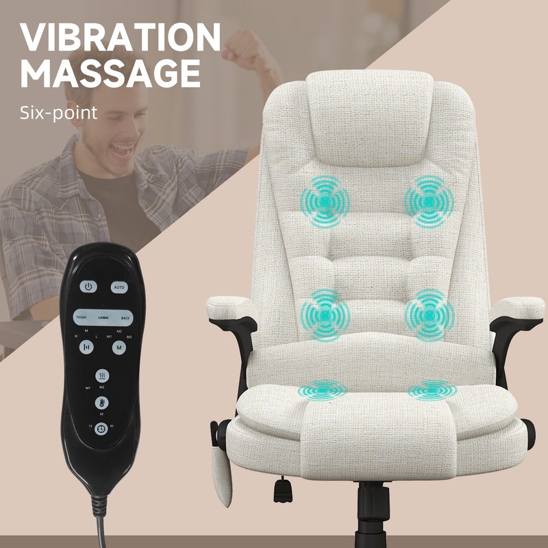 6 Point Vibrating Massage Office Desk Chair Executive with Heat Linen High Back gallery