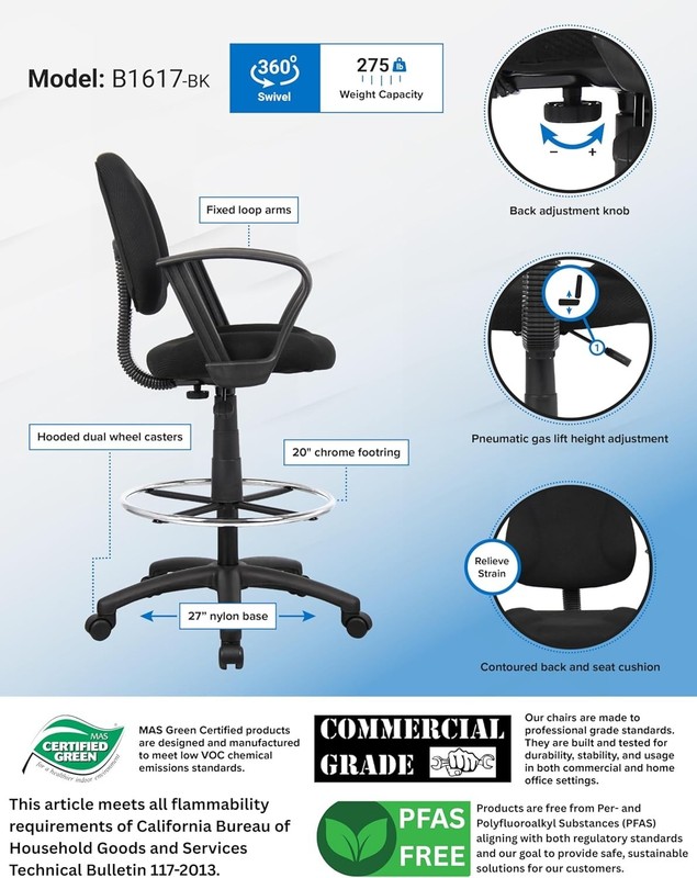 Ergonomic Works Drafting Chair W/ Loop Arms in Black Mid-Back gallery