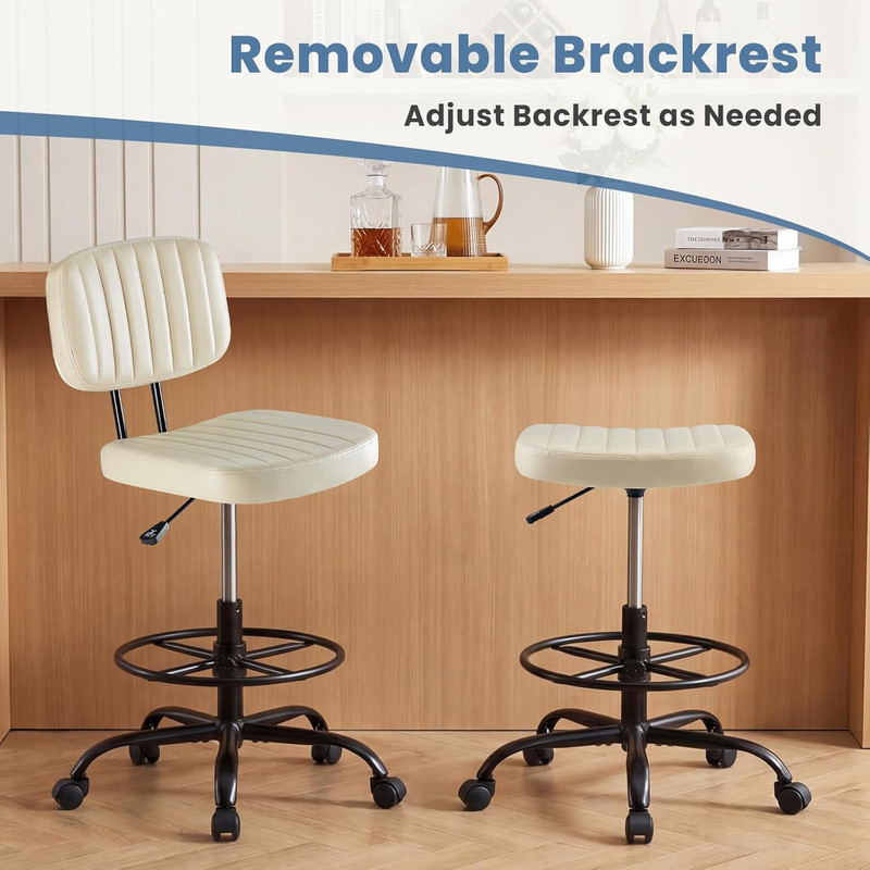 Armless Drafting Chair, Low Back Office Seat with Adjustable Footrest Ring for S gallery