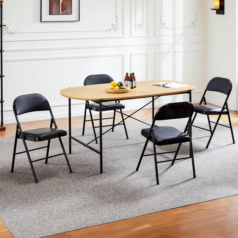 Sweetcrispy Folding Chair 4 Pack, Leather Padded 4 Black gallery