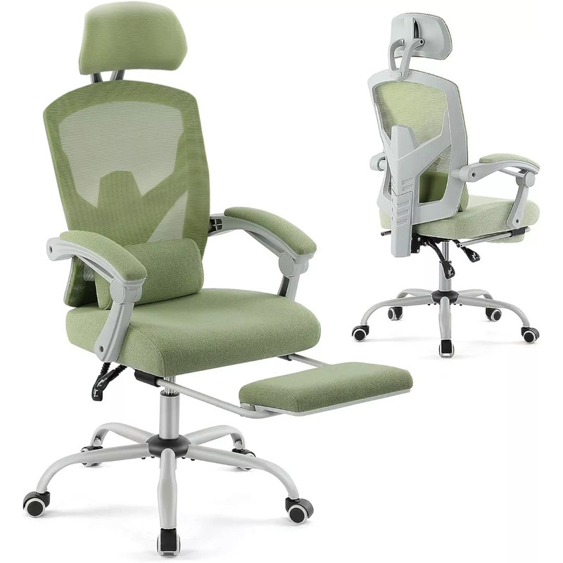 Ergonomic High Back Mesh Office Chair with Footrest / Armrest / Headrest – Green