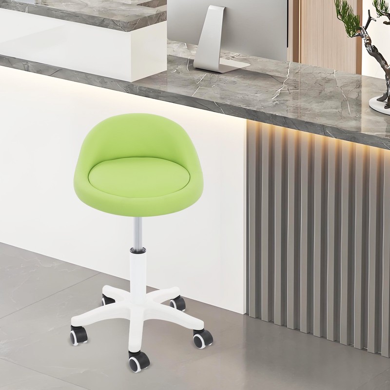 Adjustable Beauty Salon Chair Rolling Stool, Rolling Stool w/ Low Backrest Green gallery