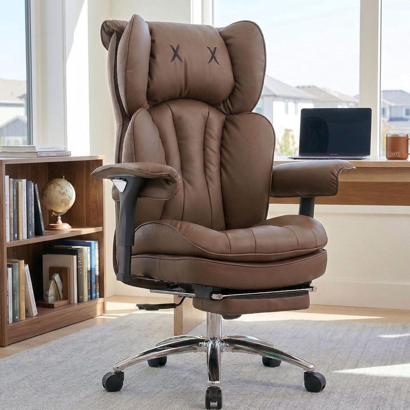 Big & Tall Ergonomic Executive Chair with Footrest - 400lbs Capacity, Brown