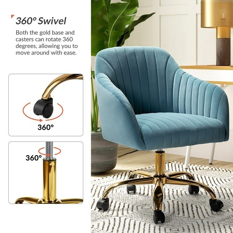 New Sky Blue Chair Home Office Desk Adjustable Swivel Velvet Modern Rolling Gold gallery