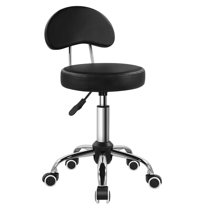 Rolling Stool with Mid Back Height Adjustable Chair PU Leather Swivel Chair w…