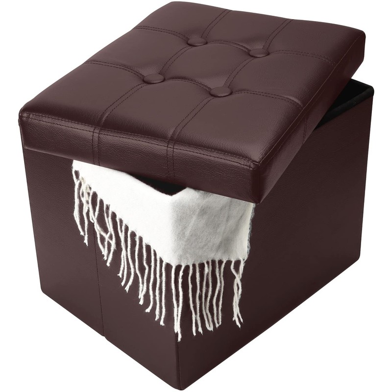 Bsketa Storage Ottoman, Folding Foot Stool with 17″D x 13″W x 13″H, Brown