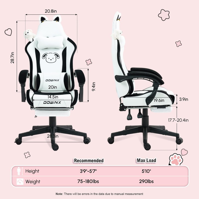 Gaming Chair Cute with Plush Doggy and Massage Lumbar Support, Ergonomic Comp... gallery