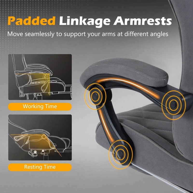 Gaming Chair w/Headrest, Lumbar Support, Linkage Armrests, Reclining Backrest gallery