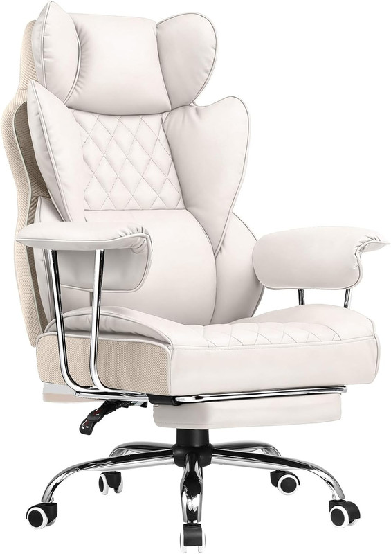 COMHOMA Big and Tall Office Chair, High Back Leather Gaming Chair with Footrest,