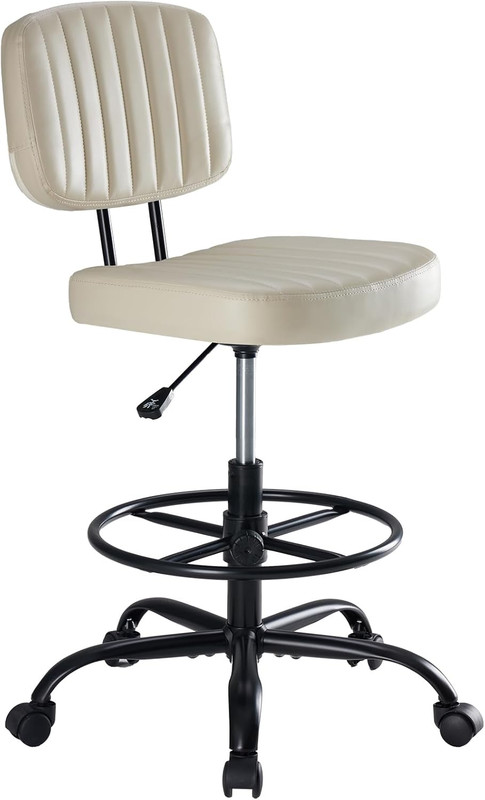 Armless Drafting Chair, Low Back Office Seat with Adjustable Footrest Ring for S