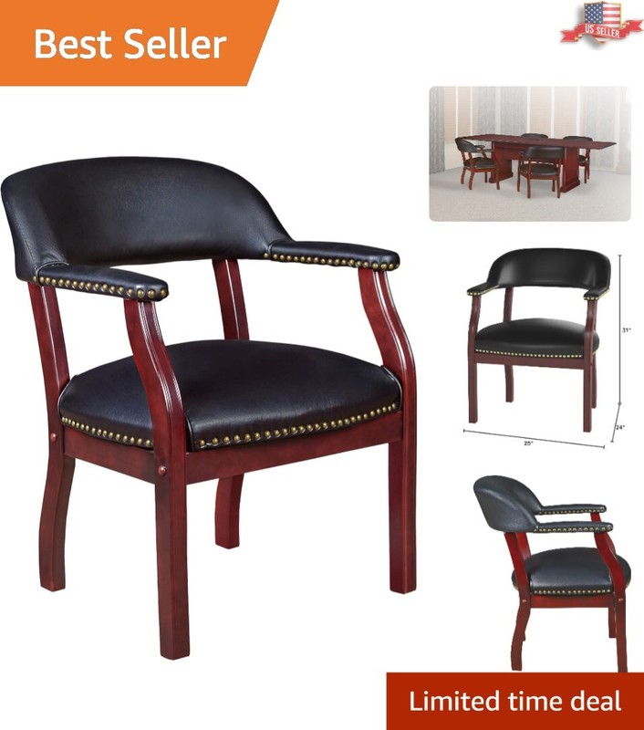 Luxurious Black Ivy League Captain Chair, Mahogany Finish – 250 lbs Capacity