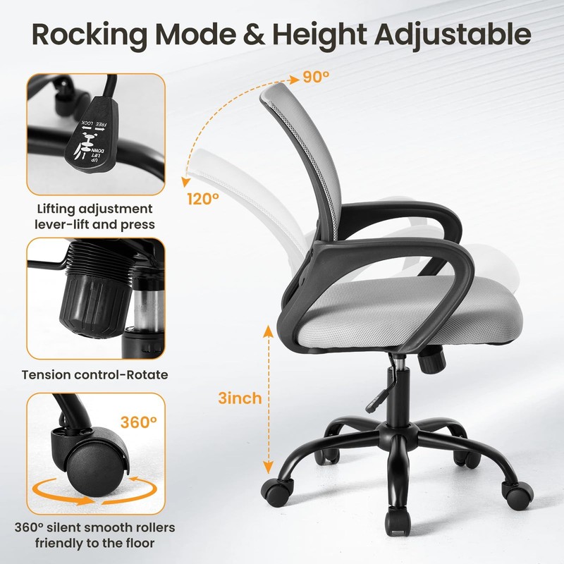OLIXIS Office Desk Chair - Ergonomic Mid Back with Lumbar Support & 1, Grey gallery