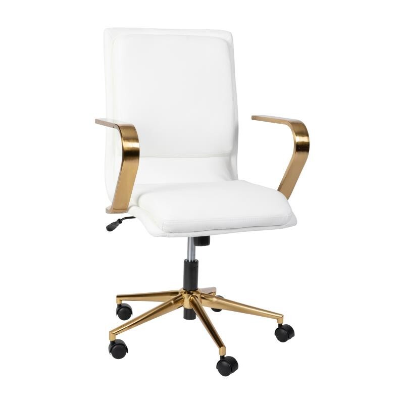 Mid-Back Designer Executive LeatherSoft Office Armchair with Brushed Gold Base