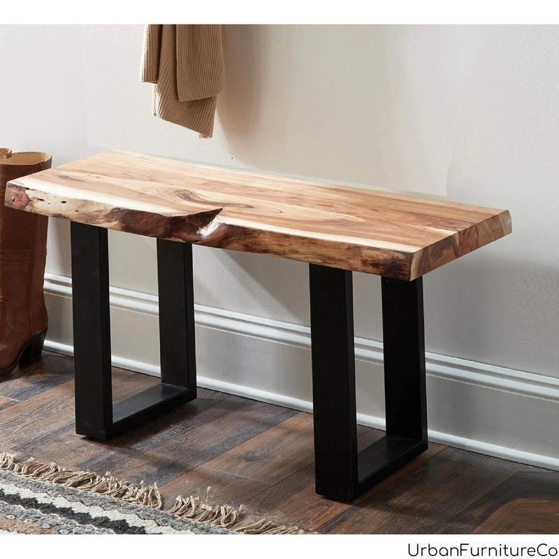 Farmhouse Industrial 36 inch Acacia Wood Bench Foyer Hallway Seating Natural NEW