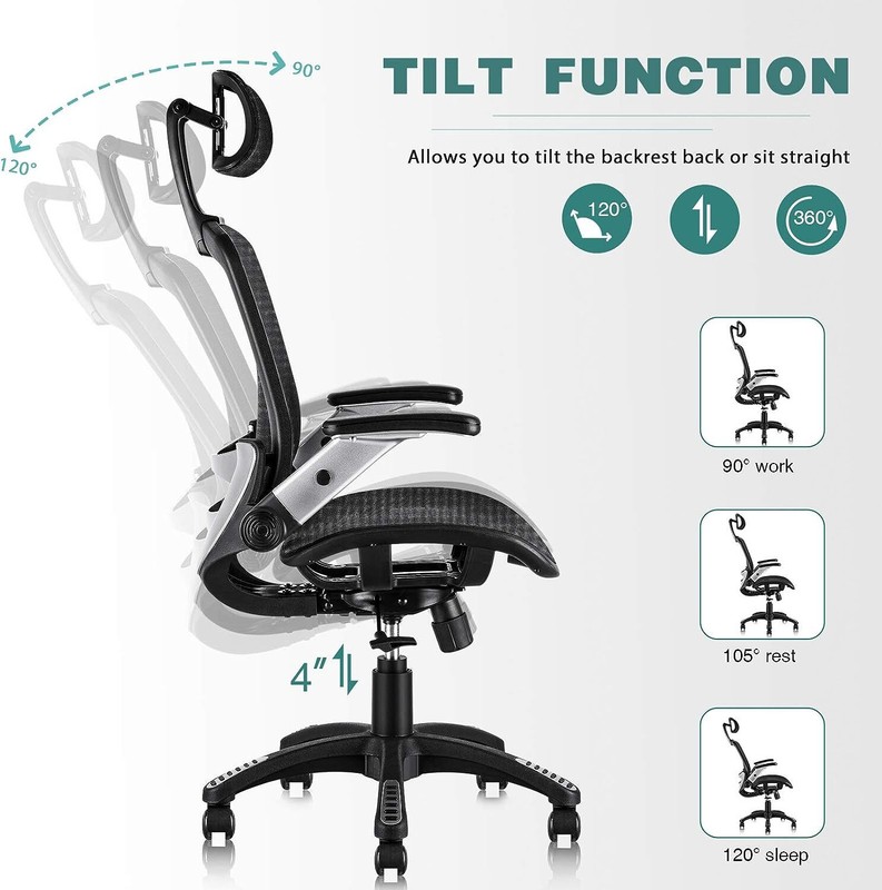 Ergonomic Mesh Office Chair Adjustable Headrest Flip-Up Arms Computer Task Chair gallery