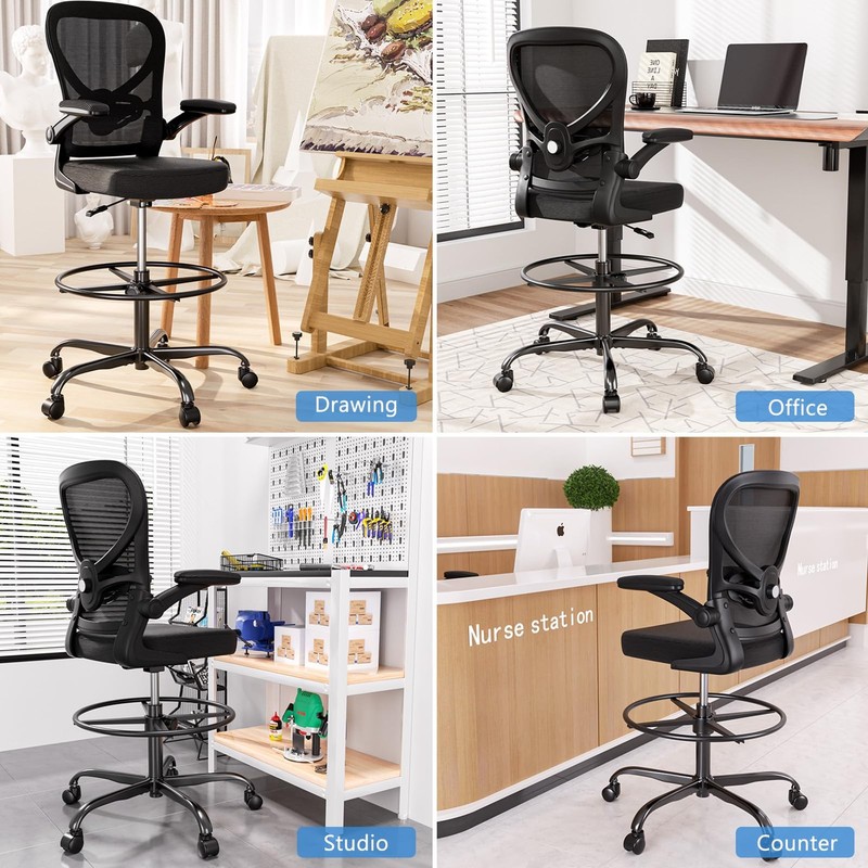 Drafting Chair,Big and Tall Office Chair with Footrest Ring,Ergonomic Chair f... gallery