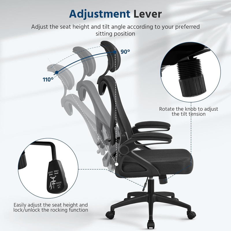 Ergonomic Office Chair, High Back Desk Chair with Headrest and Flip-Up Armrest L gallery