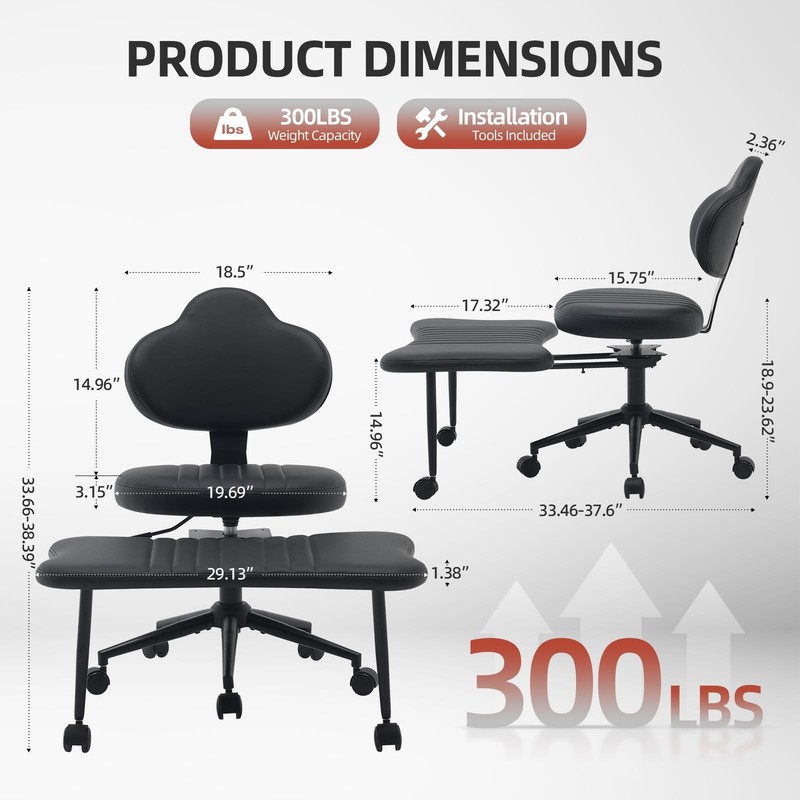 Ergonomic Cross Legged Office Chair PU with Wheels for Meditation Gaming Stand gallery