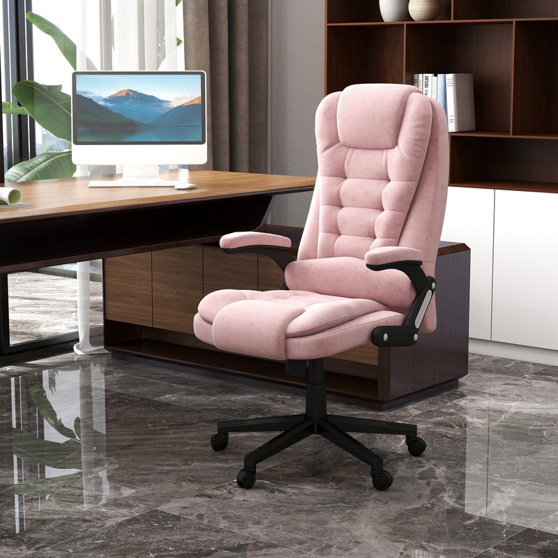 Massage Office Chair with 6 Points Heat Velvet Executive Office Chair Pink gallery