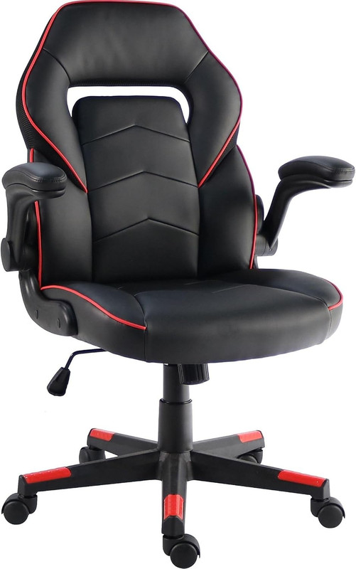 Spawnsafe Gaming Chair, Adjustable Height, Flip-Up Armrests, 360° Swivel, Black/