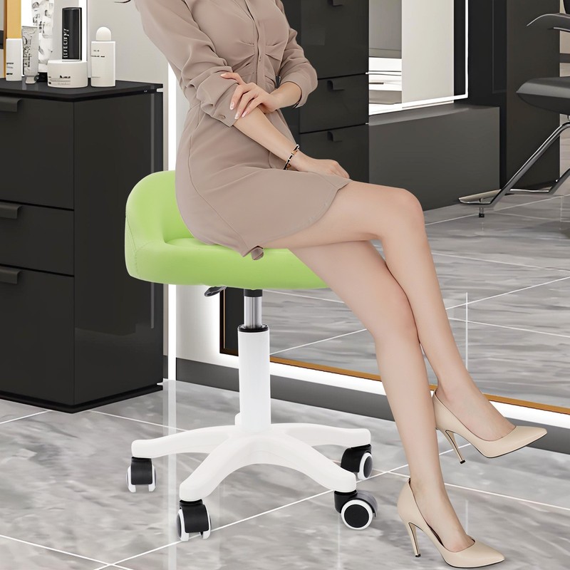 Adjustable Beauty Salon Chair Rolling Stool, Rolling Stool w/ Low Backrest Green gallery