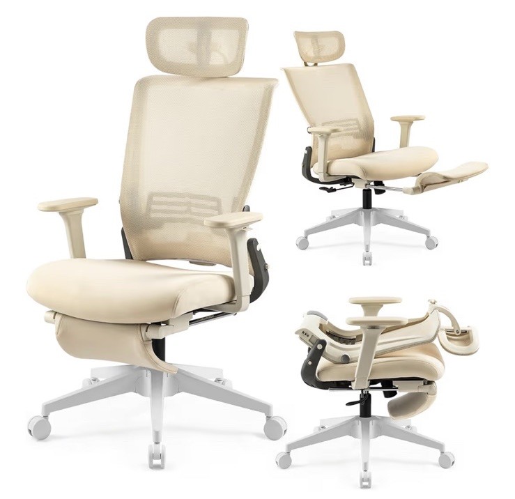Foldable & Space Saving Home Office & Desk Ergonomic Chair with Foot Rest Cream