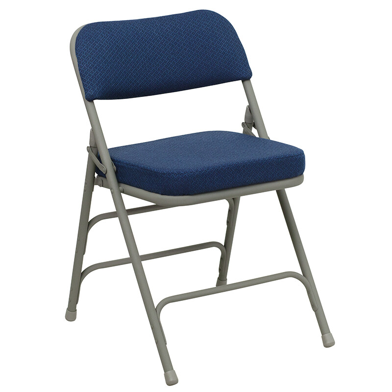 Metal Folding Chair with Navy Fabric, Triple Braced & Double-Hinged Design gallery