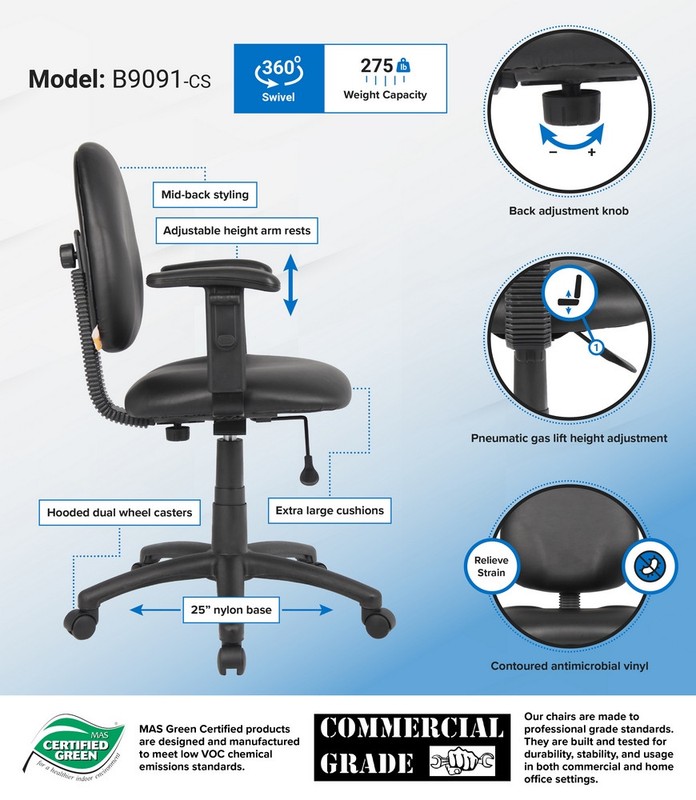 Boss Diamond Task Chair In Black Caressoft W/ Adjustable Arms gallery