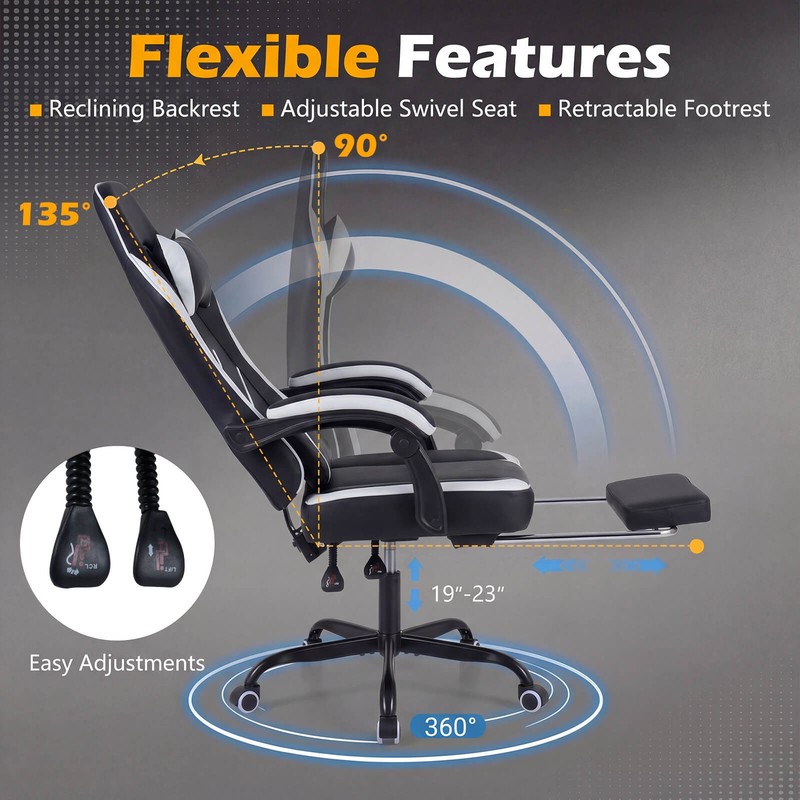 Gaming Chair w/Headrest, Lumbar Support, Linkage Armrests, Reclining Backrest gallery