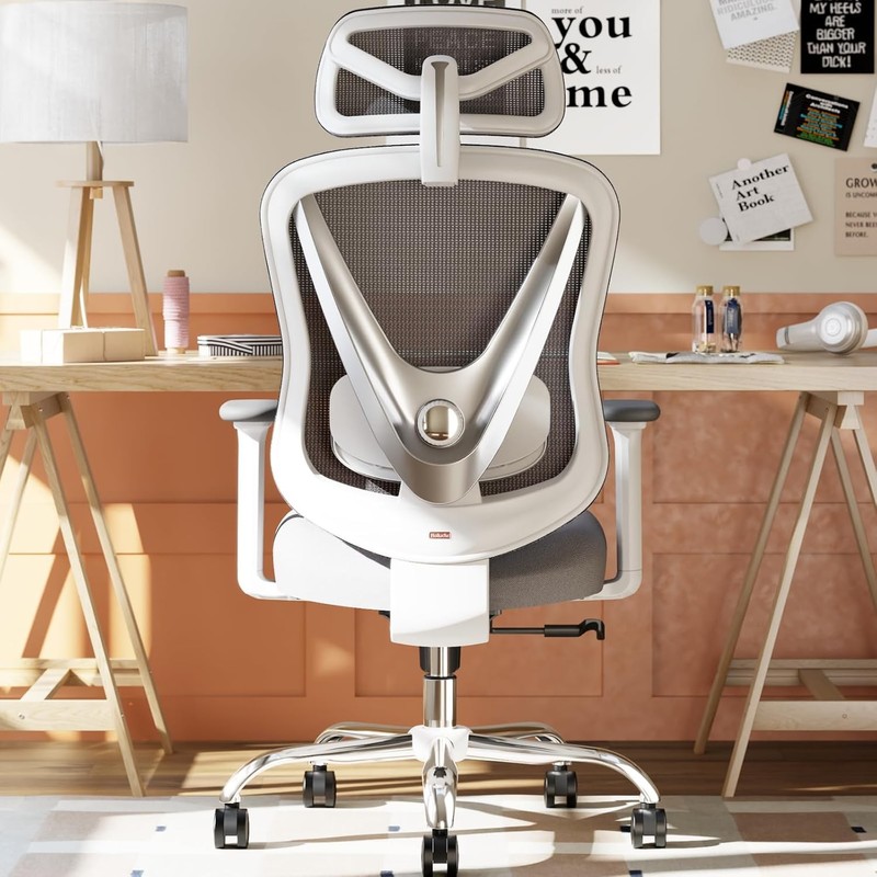 HOLLUDLE Ergonomic Mesh Office Chair White 3D Lumbar Support 3D Armrests