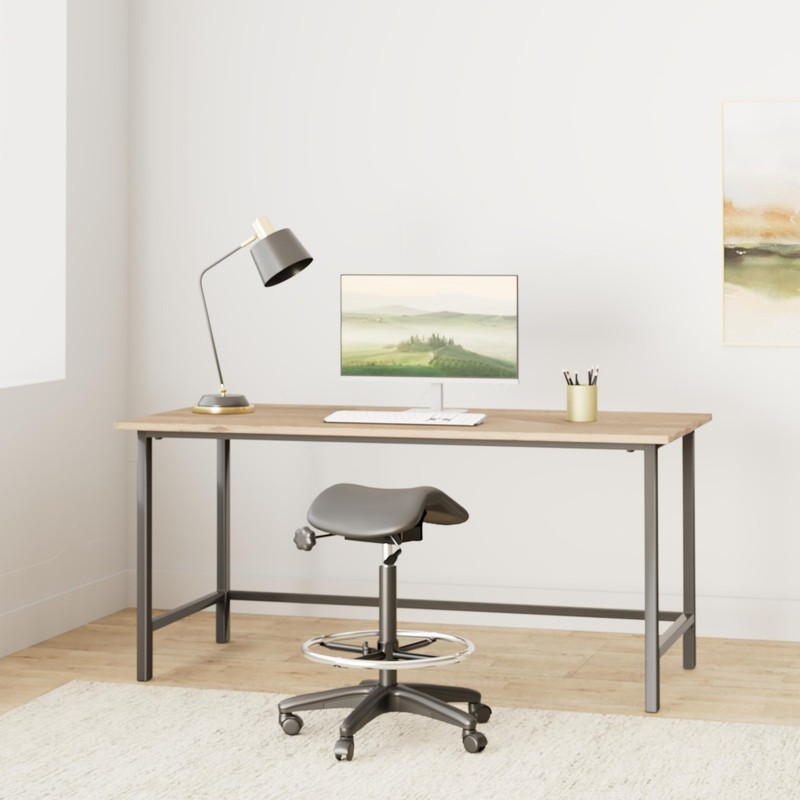 Adjustable Backless Black Vinyl Saddle Seat Stool with Adjustable Foot Ring gallery