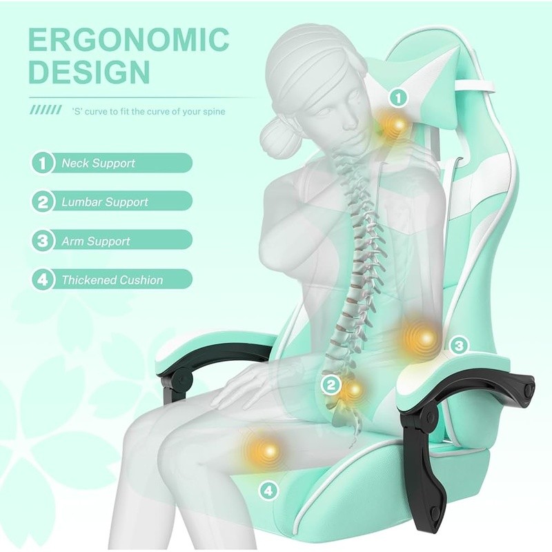 Cute Gaming Chair Bunny Ears Ergonomic Adjustable Footrest Comfort Decor New gallery