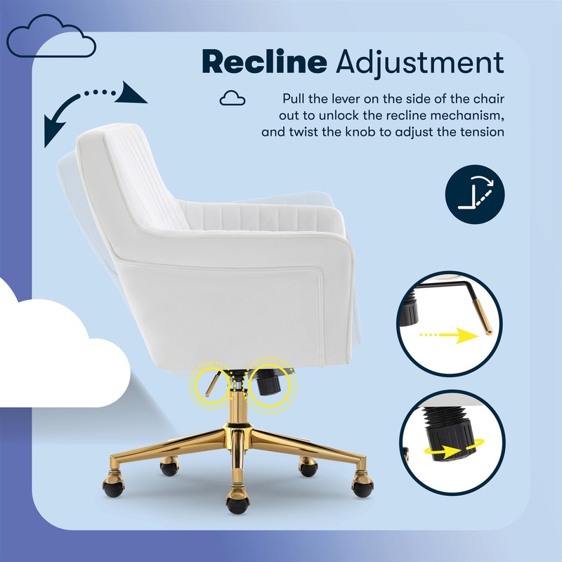 Serta Ashleigh Modern Office Chair Channel-Tufted Design White Velvet Fabric gallery