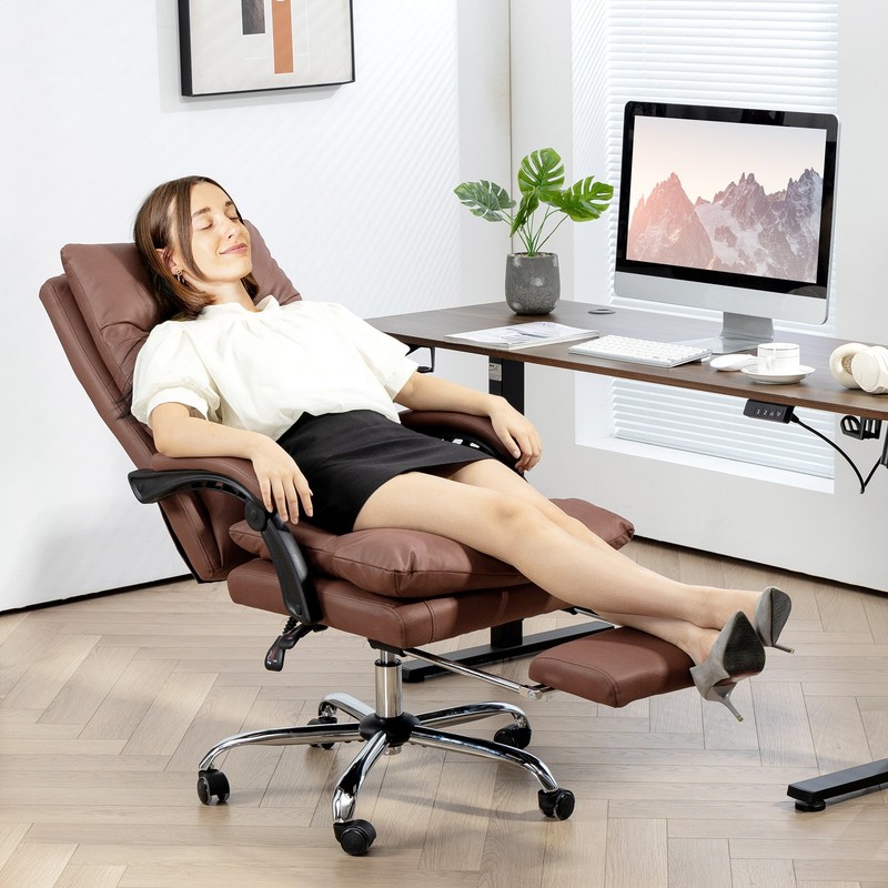 Microfibre Massage Office Chair with Heat, Reclining, Coffee