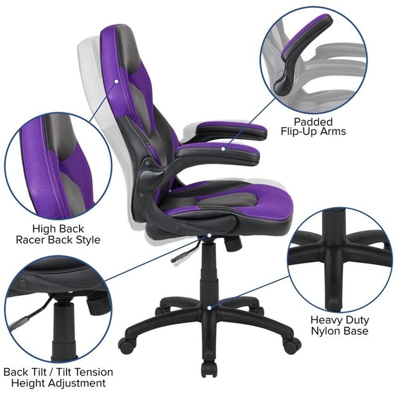 Flash Furniture X10 Plastic Gaming Chair with Flip-Up Arms in Purple/Black gallery