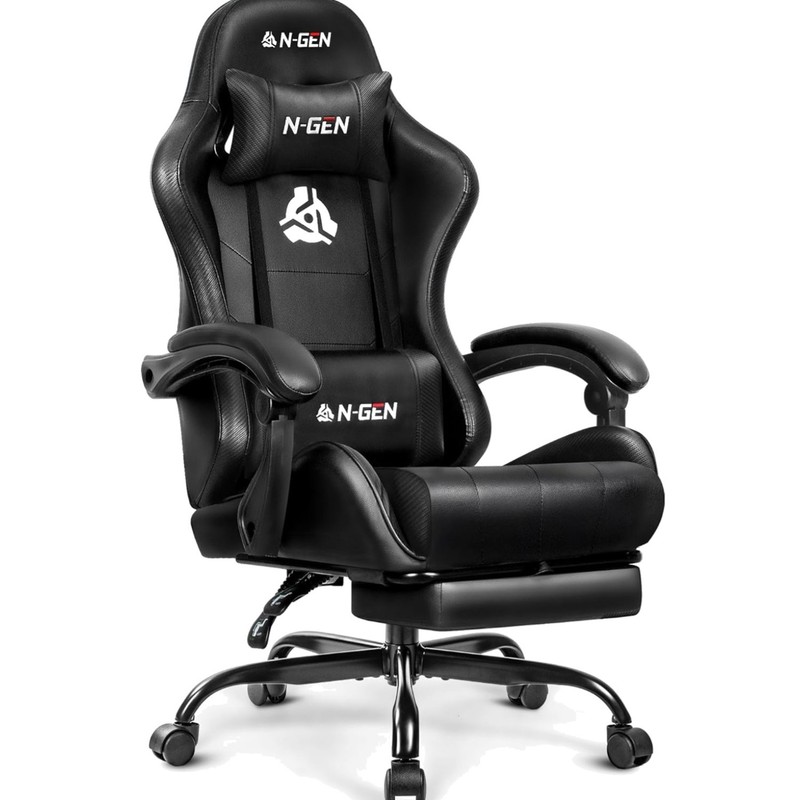 Video Gaming Chair with Footrest Lumbar Support for Home Office High Back Rec…