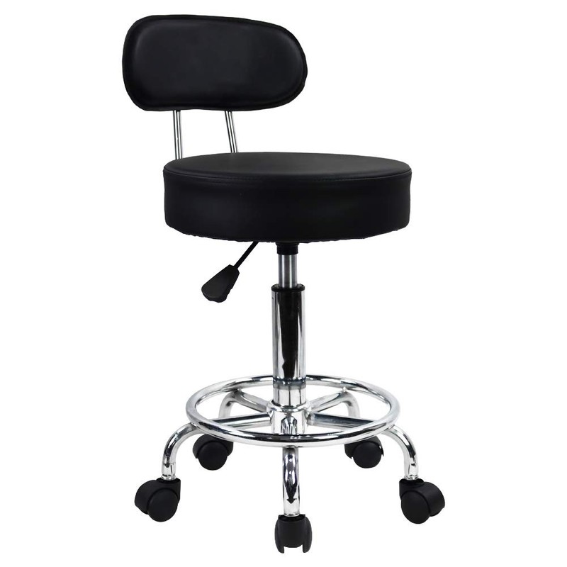 KKTONER PU Leather Rolling Stool Mid-Back with Footrest Height Adjustable Off... gallery