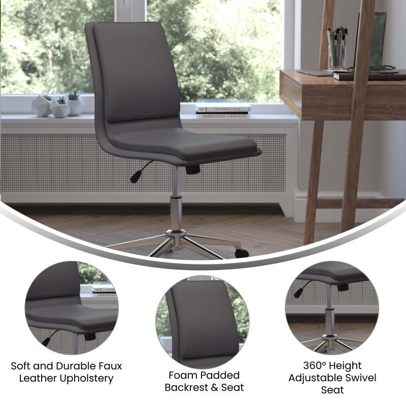 Mid-Back Design Gray LeatherSoft Armless Office Chair with Chrome Metal Base gallery