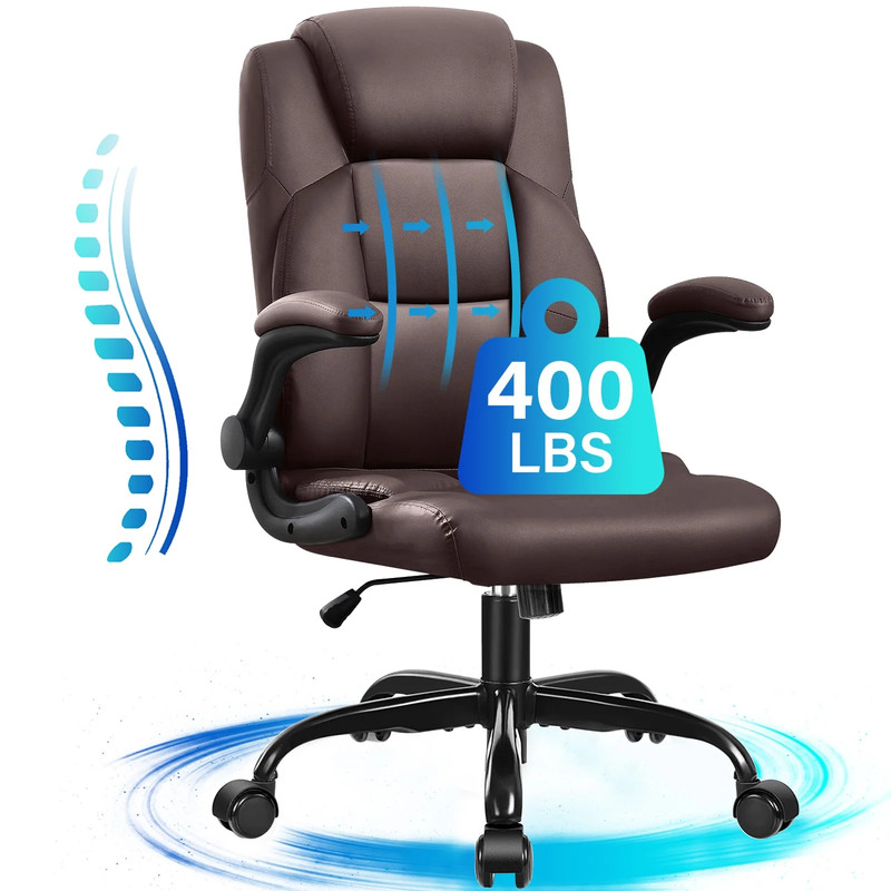 Leather Office Chair, Big and Tall Office Chair 400LBS Wide Seat Ergonomic Compu