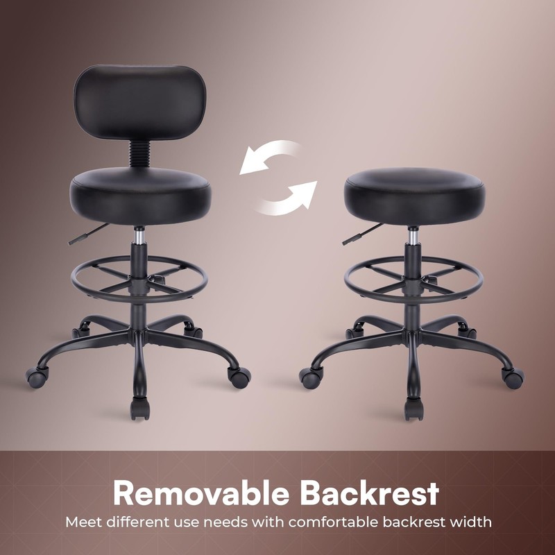SUPERJARE Drafting Chair with Back, Adjustable Foot Rest Rolling Stool, Multi... gallery