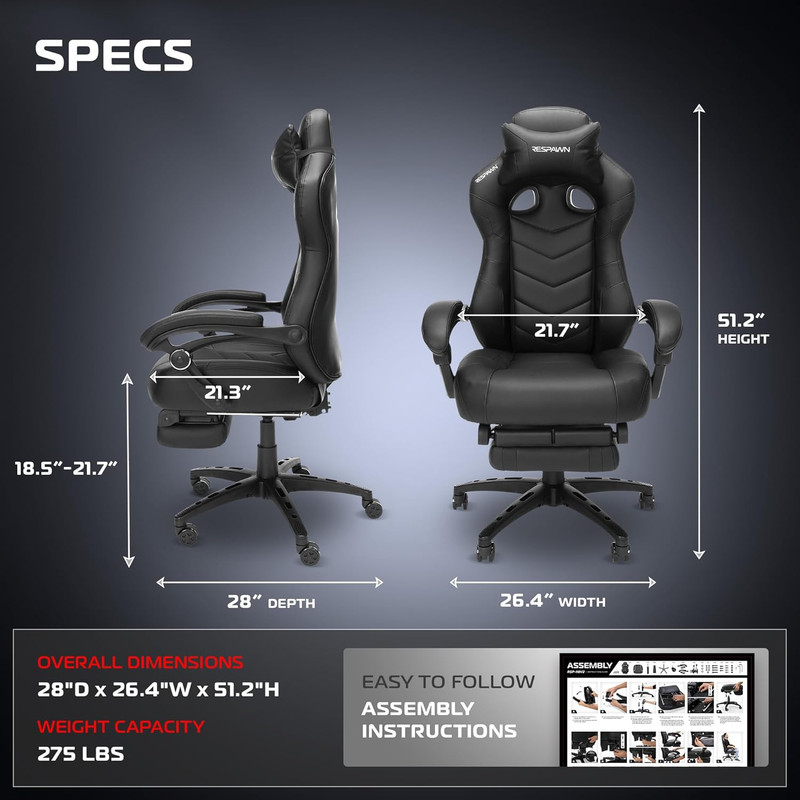 110 Pro Ergonomic Gaming Chair with Footrest for Adults - Comfortable Office Gam gallery