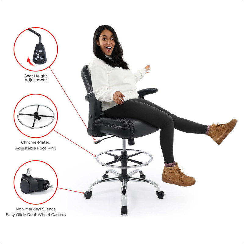 Ergonomic Mid-Back Premium Faux Leather Adjustable Drafting Chair with Multi-Fun gallery