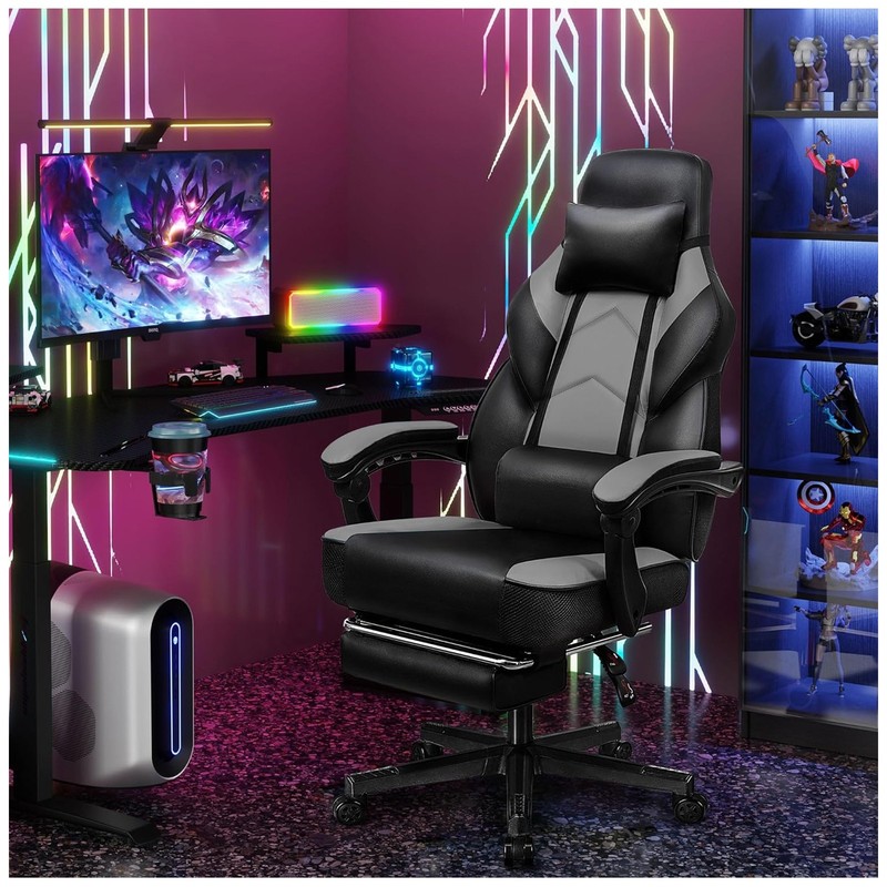 Meilocar Adjustable Gaming Chair with Footrest,Massage Lumbar Support(For Parts) gallery