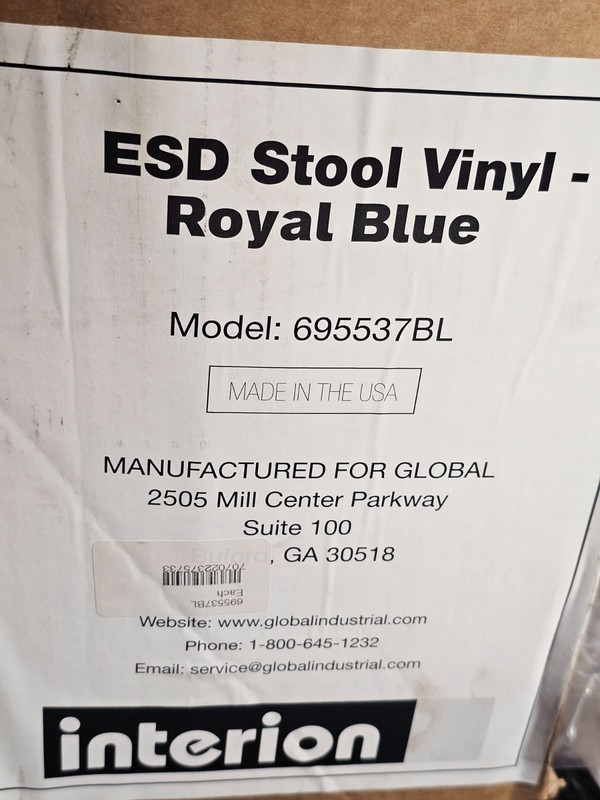 Global Industrial Vinyl Royal Blue Armless Interion ESD Stool 5 Legged 695537BL gallery