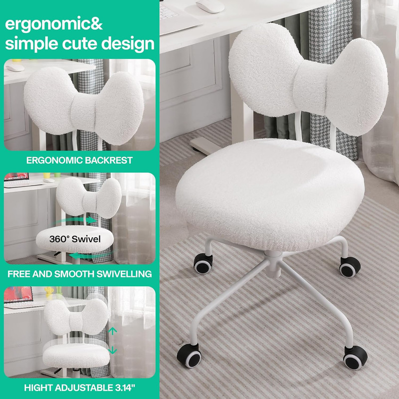 Chic White Velvet Armless Desk Chair with Wheels for Home Office & Bedroom gallery