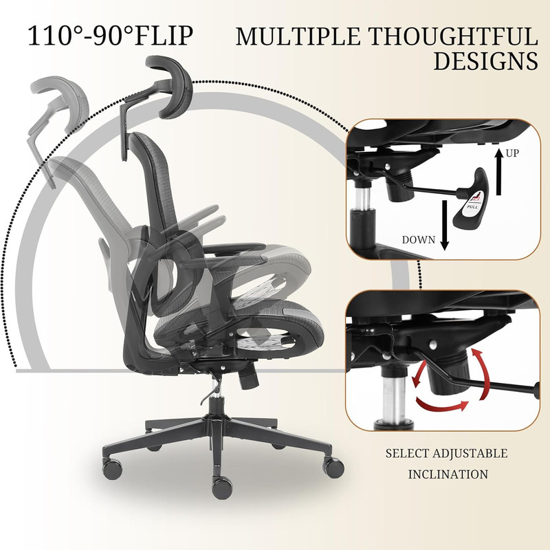 Ergonomic Mesh Office Chair with Lumbar Support - Adjustable Seat Height, Flip-U gallery