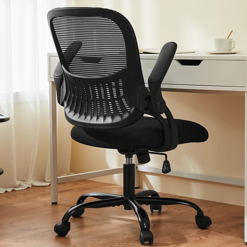 Ergonomic Mid-Back Desk Chair with Lumbar Support and Rolling Wheels, Black