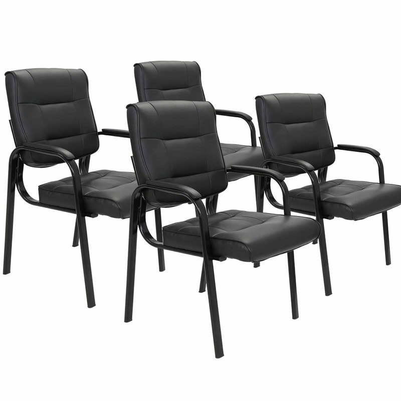 Leather Guest Chair Black Waiting Room Office Desk Reception Side Chairs 4pcs