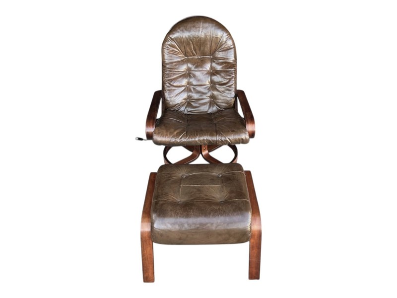 Rykken & Co. Norwegian Rosewood Reclining Lounge Chair & Ottoman - Brown Leather
